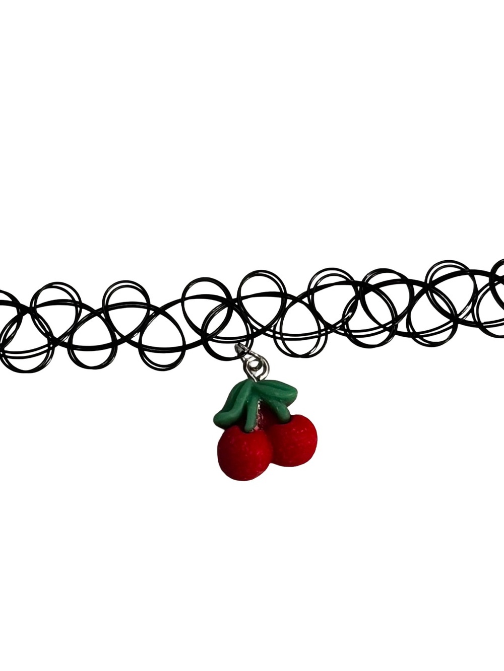 Black Tattoo Choker Necklace with Red Cherry Charm
